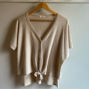 Promesa Cream Button-Down Tie Front Top